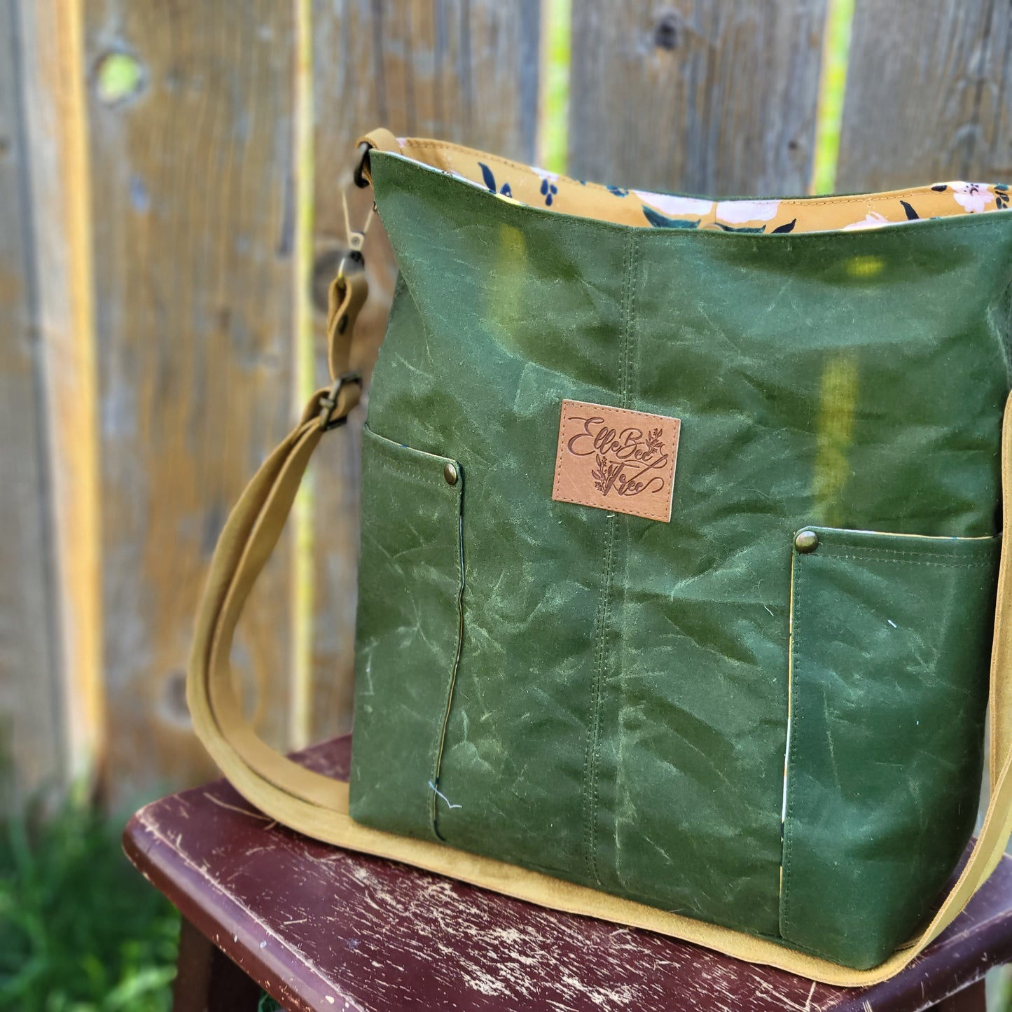 Fern & Mustard Yellow Mid-Size Compass Tote