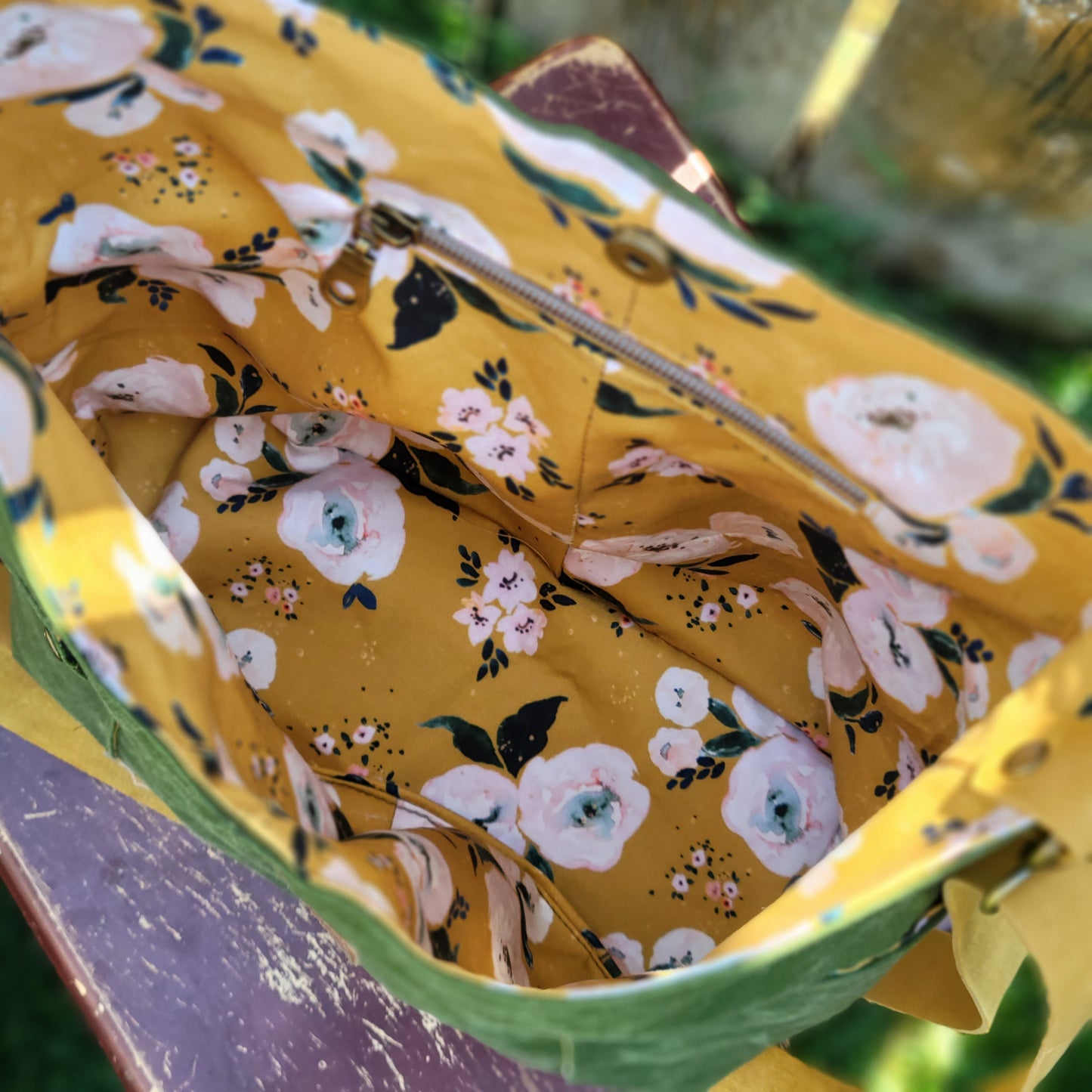 Fern & Mustard Yellow Mid-Size Compass Tote