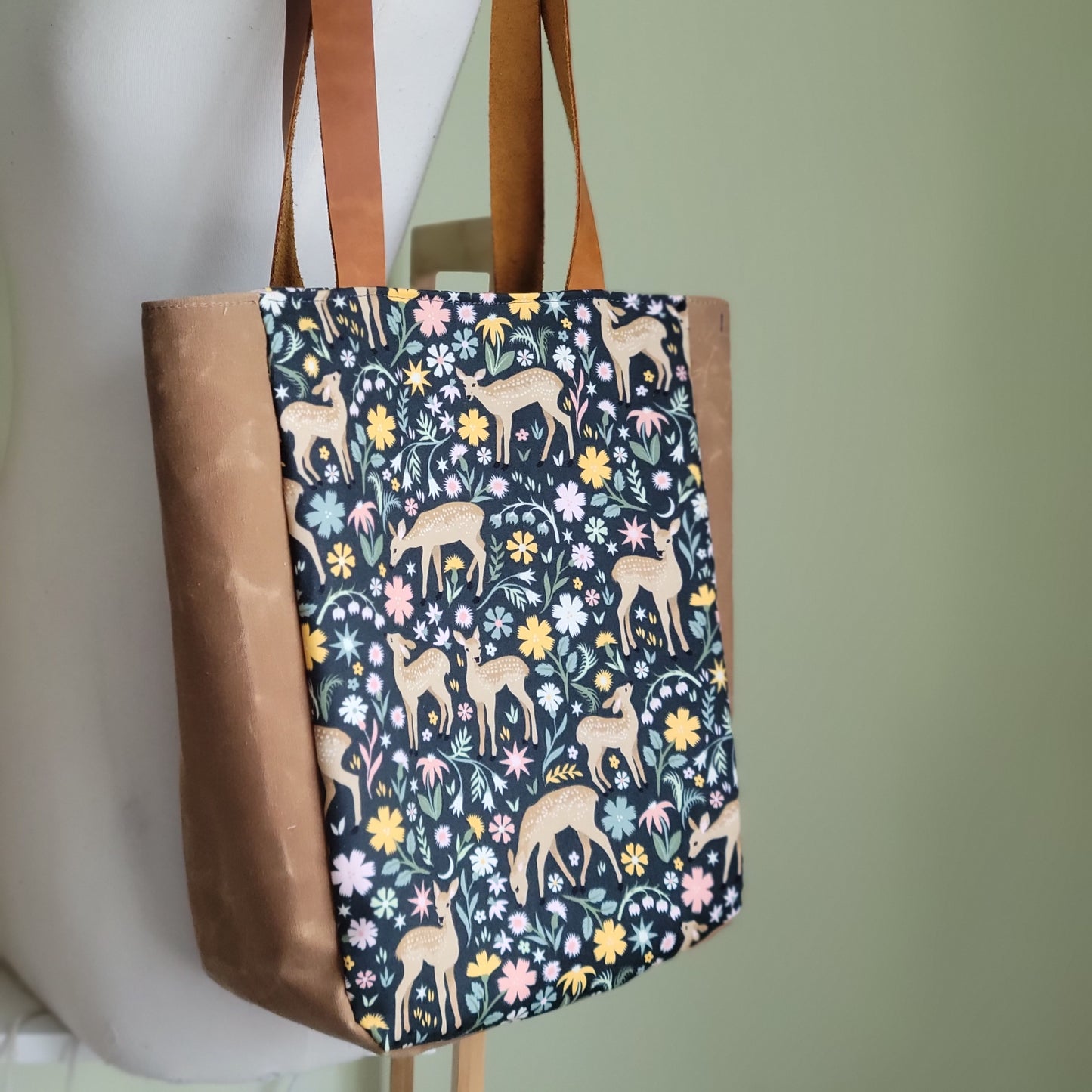Fawn Forest Bookish Tote with Leather Handles