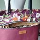 Slow Stroll Plum Florals Zippered Caravan Tote with Leather Straps