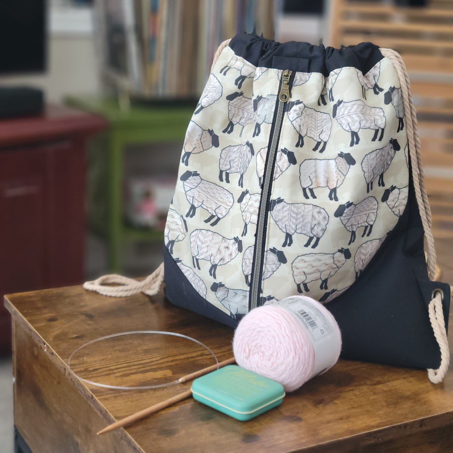 Knitted Sheep Largrle Milestone Drawstring Backpack