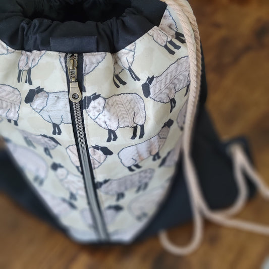 Knitted Sheep Largrle Milestone Drawstring Backpack